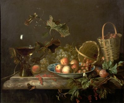 ワイングラス入りフルーツピース、1692 作： Barend or Bernardus van der Meer