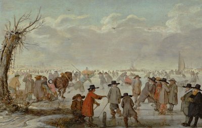 氷上のゲーム 1654年 （油彩・パネル） 作： Barent Avercamp