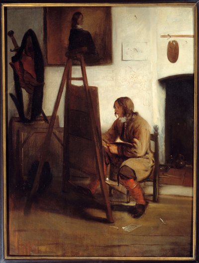 工房で働く若い画家 Barent Fabritius（1624-1673）の絵画 作： Barent Fabritius