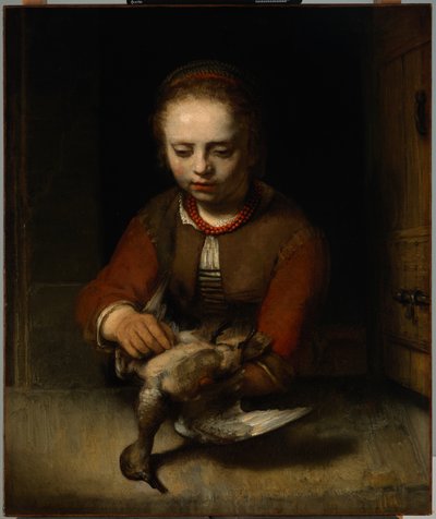 アヒルを摘む少女、1650年頃（キャンバスに油彩） 作： Barent Fabritius