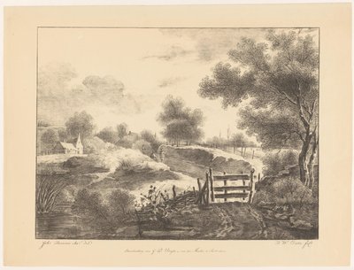 家、小川、小道のある風景 作： Barentie Willem Dietz