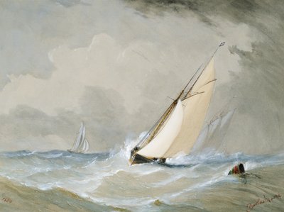強風の中のヴァイリンゲン軽船からのミランダ-オステンド1880 作： Barlow Moore