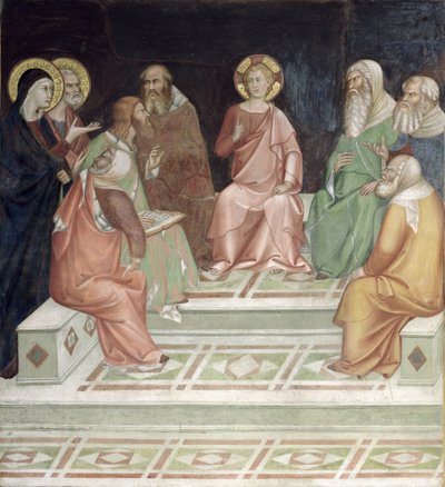 新約聖書の一連の場面からの医師と一緒のイエス（フレスコ画） 作： Barna da Siena