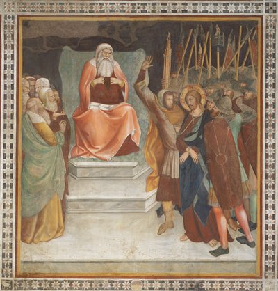 新約聖書の一場面：カイアファの前のイエス（フレスコ画） 作： Barna da Siena