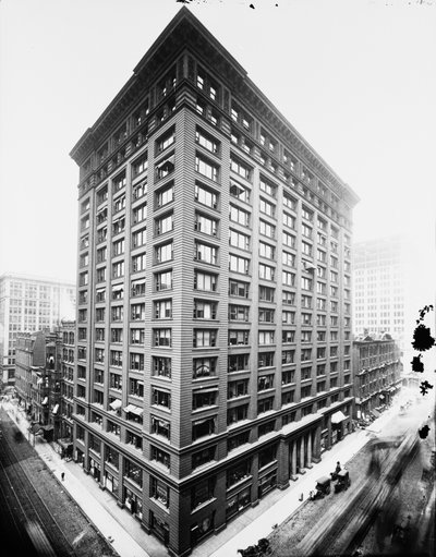 1900年頃、アメリカ・イリノイ州シカゴのMarquette Building（モノクロ写真 作： Barnes and Crosby
