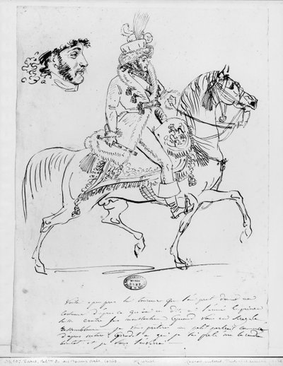 ヨアヒムムラート王子の乗馬の肖像画（紙にペンと茶色のインクとグラファイト） 作： Baron Antoine Jean Gros