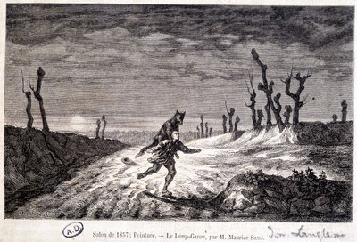 人を襲う狼男（werewolf） - 1857年のサロンに出展されたモーリス・サンドのap.絵画より。 作： Baron Dudevant Jean Francois Maurice (after) Sand
