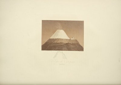 アメリントによって刻まれた、グメリンによって描かれたコトパクシの火山、アレクサンダーフォンフンボルトとエイムボンプランドによる「アメリカ先住民の記念碑と記念碑」のイラスト、1813年 作： Baron Friedrich Alexander von Humboldt