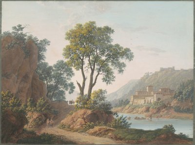 城と旅人のいる川の風景 作： Baron Louis Albert Guillain Bacler d