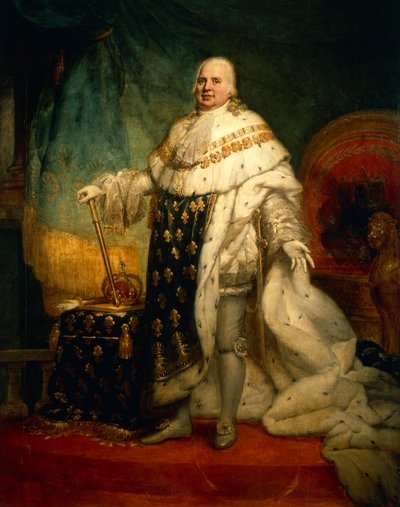 戴冠式のローブを着たフランス国王ルイ18世の肖像（ヴェルサイユ宮殿 作： Baron Pierre Narcisse Guerin