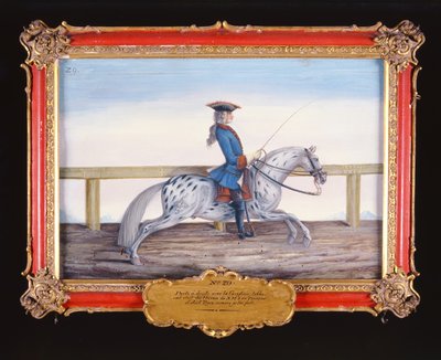 No. 29馬場馬術運動を行っているスペイン乗馬学校のまだらの灰色の馬（紙にトイレ） 作： Baron Reis Eisenberg