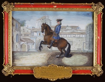 No. 35フィレンツェのサンマルコ広場で馬場馬術運動を行っているスペイン乗馬学校のバーバリ馬（紙にトイレ） 作： Baron Reis Eisenberg
