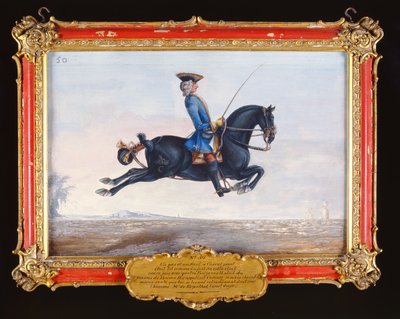 No. 50カプリオールと呼ばれる馬術運動を行うクリオソと呼ばれる漆黒の馬（紙にトイレ） 作： Baron Reis Eisenberg