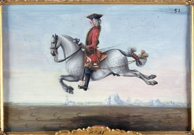 No. 51カプリオール（紙にトイレ）と呼ばれる馬術運動を行っているスペイン乗馬学校のまだらの灰色の馬 作： Baron Reis Eisenberg
