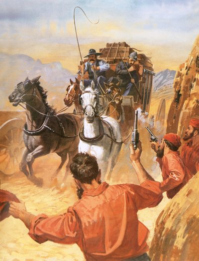 無法者に襲われるオーストラリアの馬車 作： バリー・リンクレイター