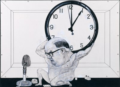 ウィリアムハードキャッスルの肖像画、ラジオタイムズのイラスト、1970年代（ガッシュ、ペン、インク） 作： Barry Fantoni