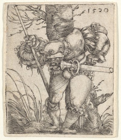 木に寄りかかって曲がる兵士、1520年。 作： Barthel Beham