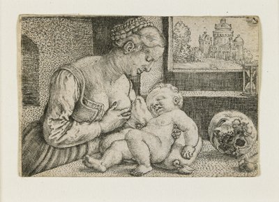 頭蓋骨と砂時計を持つ母と子c。 1528-1530 作： Barthel Beham