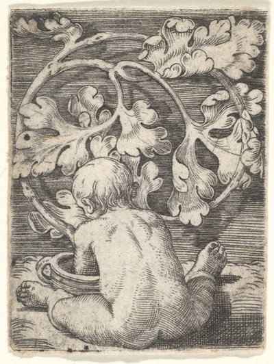 17世紀半ば、船の前に座った後ろから見た裸の子供。 作： Barthel Beham