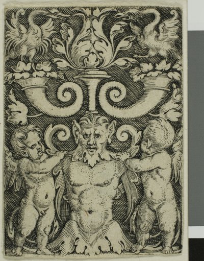 2 つの精霊の間の半分の長さの男性の飾り 作： Barthel Beham