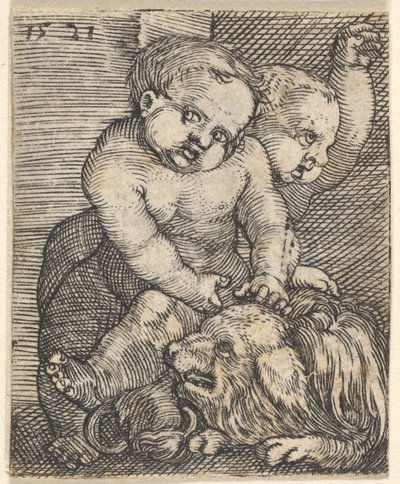 犬と遊ぶ 2 人の少年、16 世紀半ば。 作： Barthel Beham