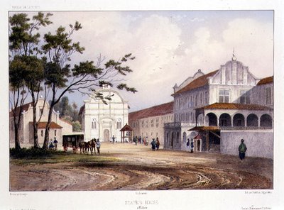 マラッカの州庁舎、アルフレッド・レオン・ルメルシエの彫刻、1840年頃（手彩色リトグラフ 作： Barthelemy (after) Lauvergne