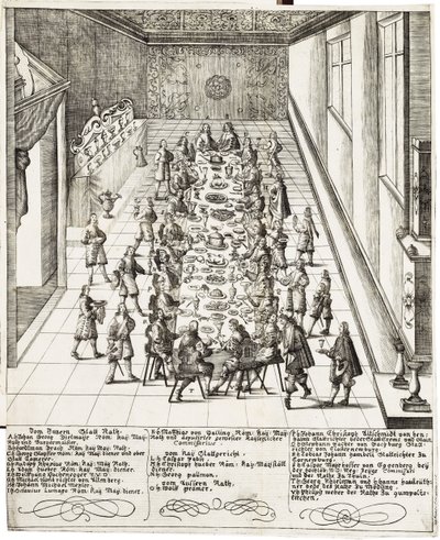フェルディナンド4世（1633-1654）が1651年9月5日にウィーンで受けたローマ王、ハンガリー王、ボヘミア王への忠誠の誓いの際の祝宴 作： Bartholomäus Kilian