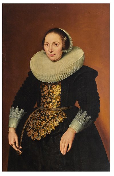 女性の肖像、4分の3身長、ガードルを持つ 作： Bartholomeaus Sarburgh