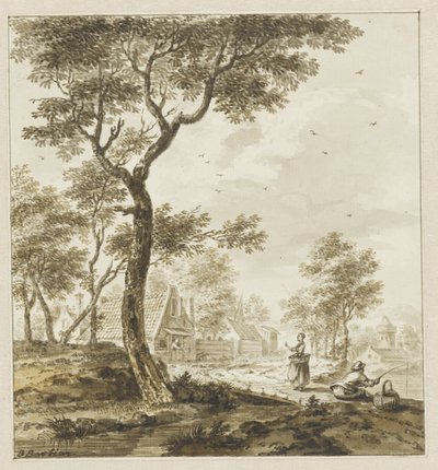 人物のある風景と右側に釣り人 作： Bartholomeus Barbiers