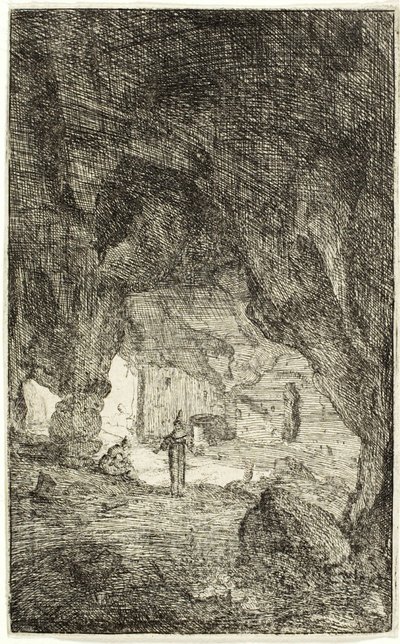 ローマの廃墟より洞窟と修道士 作： Bartholomeus Breenbergh