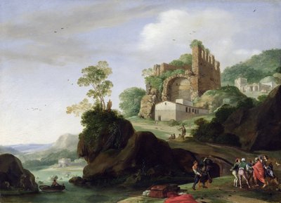 廃墟のある風景の中のセントピーターとセントジョン、c.1625（銅に油彩） 作： Bartholomeus Breenbergh