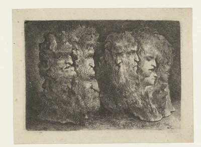 男性、動物、マスカロンのさまざまな頭 作： Bartholomeus Breenbergh