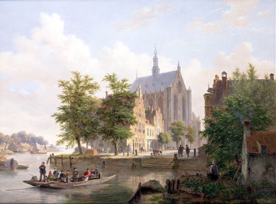 ハールレムの運河を渡るフェリー 作： Bartholomeus Johannes van Hove