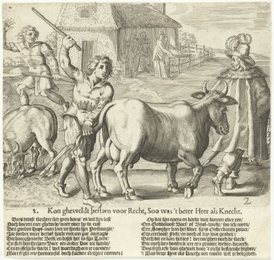 廷吏は農夫の牛を連れ去る 2. 正義のために存在することができたのだろうか？ 作： Bartholomeus Willemsz. Dolendo