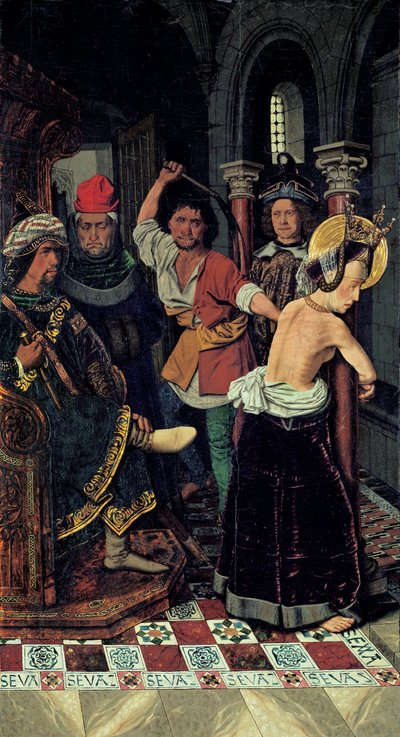 聖エングラティアの鞭打ち、1475年頃 作： Bartolomé Bermejo