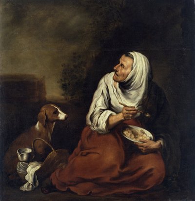 犬と一緒の老婦人（160057も参照） 作： Bartolomé Esteban Murillo