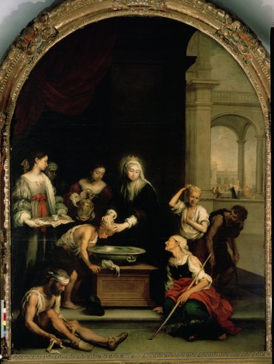 病人とらい病を治療するハンガリーの聖エリザベス、1677-174年頃 作： Bartolomé Esteban Murillo