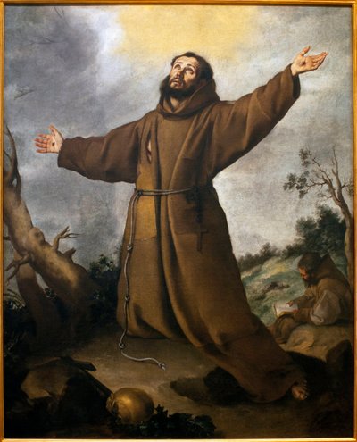 聖痕を受けるアッシジの聖フランソワ（1181-1226） - バルトロメ・エステバン・ムリーリョ（1617-1682）による絵画、油彩・キャンバス、1645-1650年頃 - スペイン・セビリア美術館 作： Bartolomé Esteban Murillo
