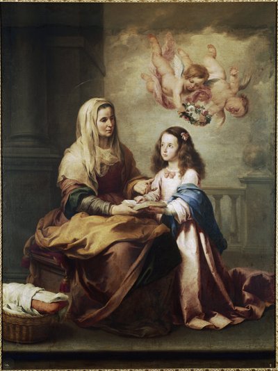 聖母マリアと聖アンナの詳細。(油彩・キャンバス、1674年頃) 作： Bartolomé Esteban Murillo