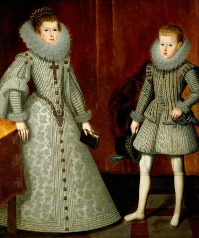 "Anne of Austria and her brother Philip (late Philip IV of Spain)" (インファンテ・フィリップ、後のスペイン王フィリップ4世(1605-1665)と妹のアンネ・オブ・オーストリア(1601-1666)の肖像) 絵画：Bartolome Gonzalez y Serrano (1564-1627) 作： Bartolome Gonzalez