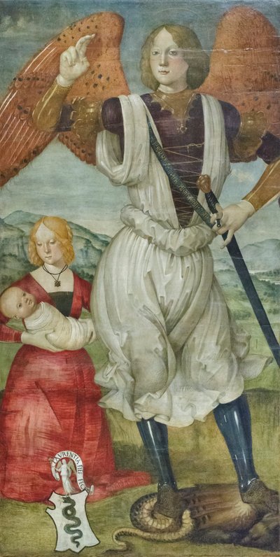 大天使聖ミカエルとテオドラ・ヴィスコンティ、生まれたばかりの息子 1486-87年頃（テンペラ、パネル） 作： Bartolomeo (attr. to) Della Gatta