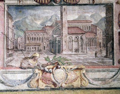 ベッドルーム、メディチ家の支配下にある町を描いたフリーズの細部、ピストイア、1564-75フレスコ画 作： Bartolomeo Ammannati