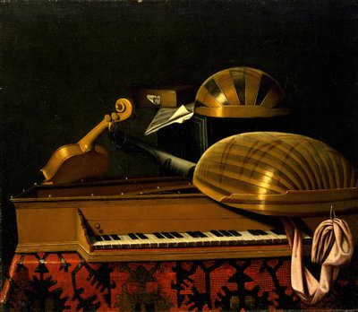 楽器と本のある静物、17世紀半ば。 作： Bartolomeo Bettera