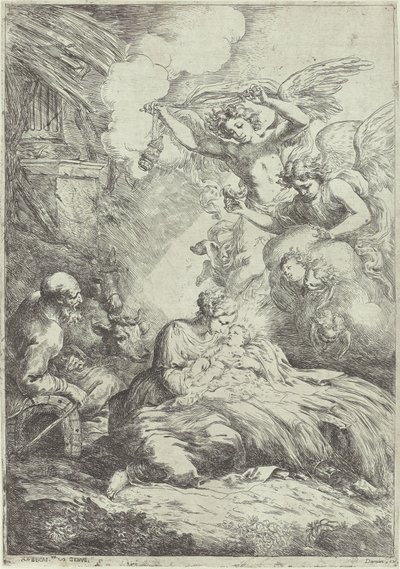 天使とのキリスト降誕 作： Bartolomeo Biscaino