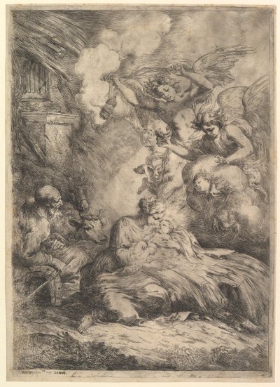 天使とのキリスト降誕、1650-57。 作： Bartolomeo Biscaino