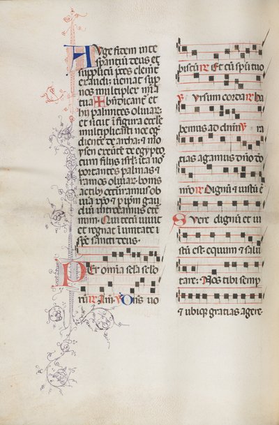 Missale：Fol。 111v、1469年のパームサンデー典礼の一部として音楽が含まれています。 作： Bartolomeo Caporali