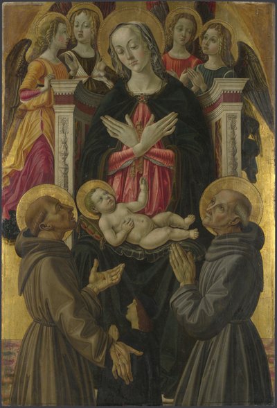 聖人と聖母子と天使と祭壇画からの寄贈者：聖人と聖母子、1475年頃 作： Bartolomeo Caporali
