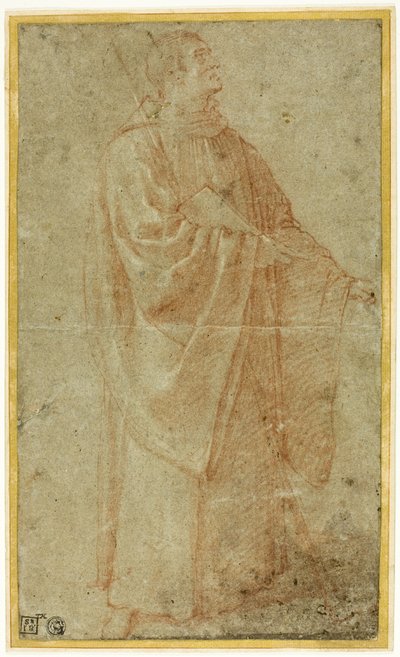 本と杖を持って立っている僧侶 作： Bartolomeo Cesi