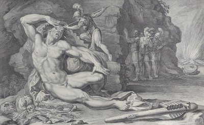 プレート 6: ポリュフェモスの目に燃える杭を打ち込むユリシーズ、1756 年 作： Bartolomeo Crivellari