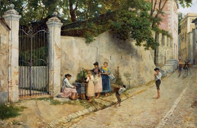 噴水で、バルトロメオ・ジュリアーノ（1825-1909）作、キャンバスに油彩、64.5x100 cm 作： Bartolomeo Giuliano